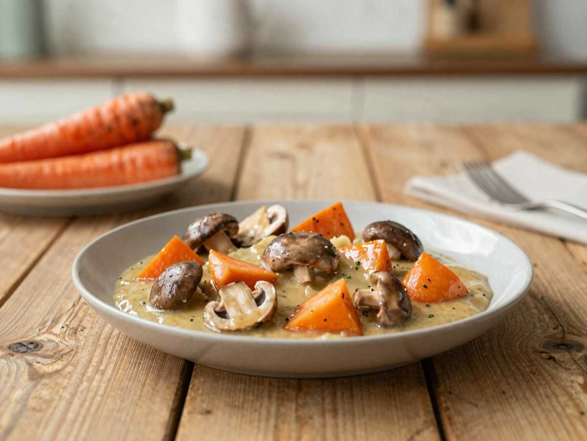 Cremige Kalbsblanquette mit Champignons und Karotten – zart geschmort in feiner Sauce