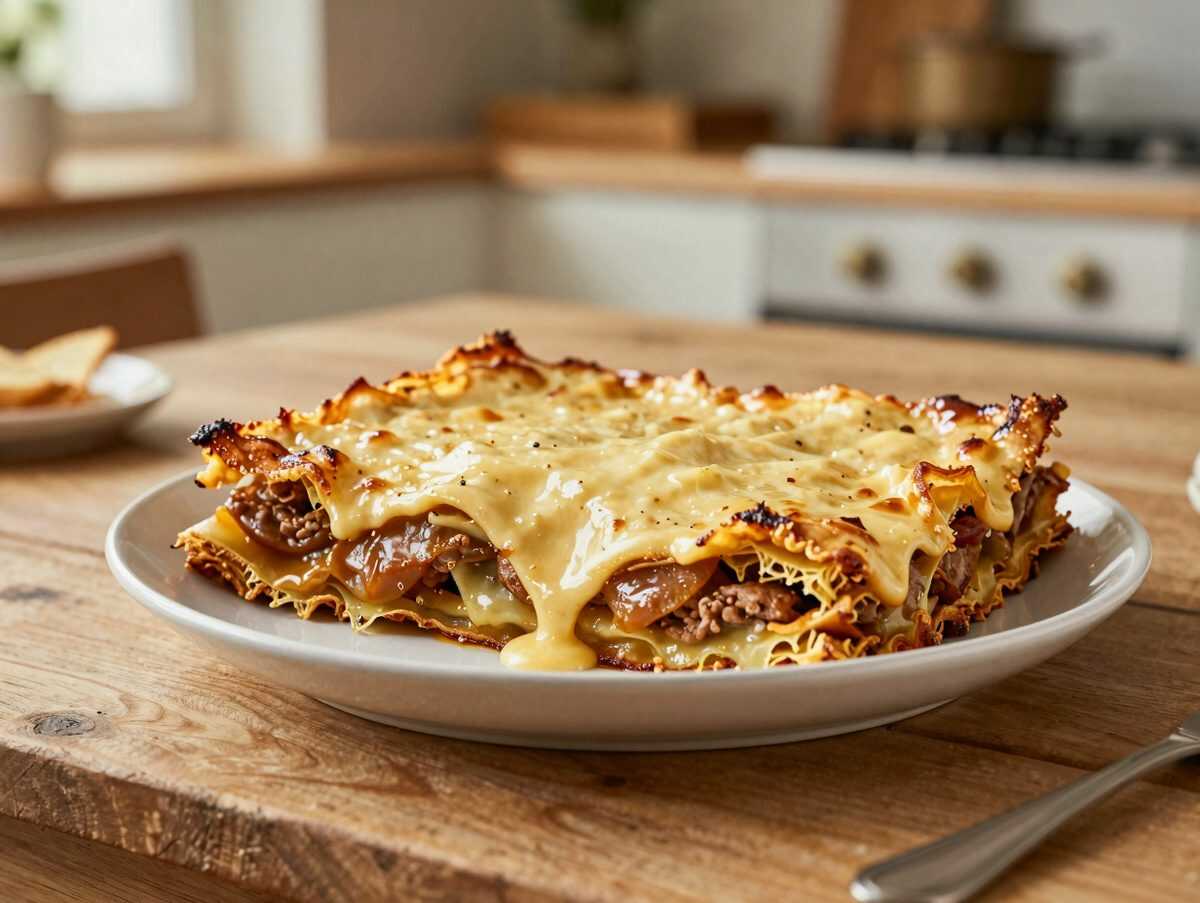 Cremige Kartoffel-Lasagne mit Schinken und goldener Käsekruste