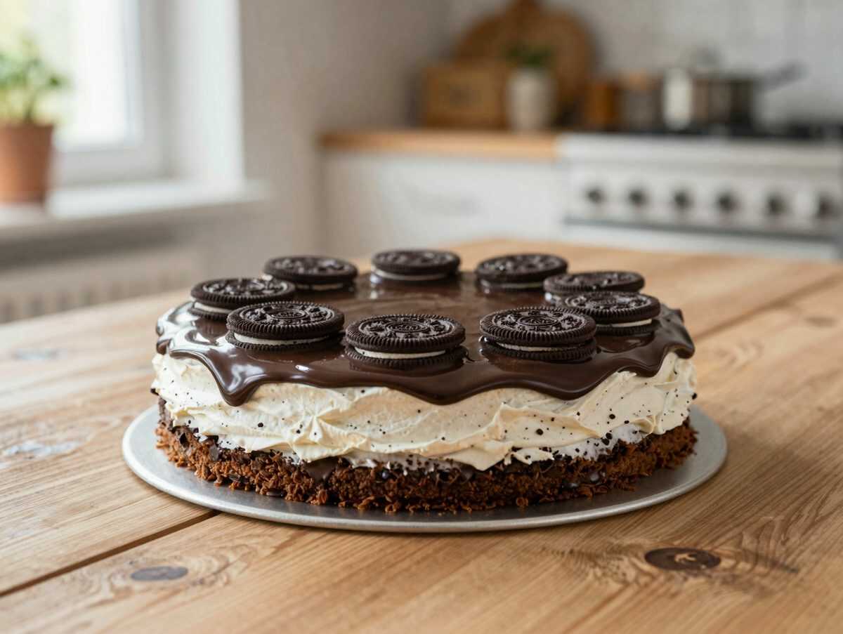 Cremige Oreo-Torte ohne Backen mit Schoko-Ganache