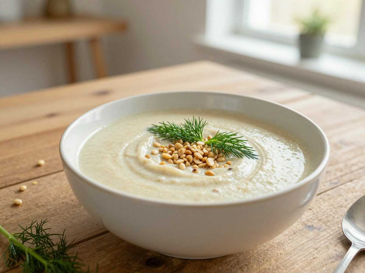 Cremige Zucchinisuppe mit Dill und Pinienkernen – schnell, frisch und wunderbar samtig