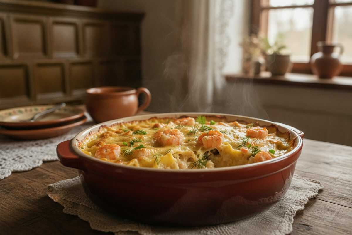 Cremiger Garnelen-Ravioli-Auflauf aus dem Ofen