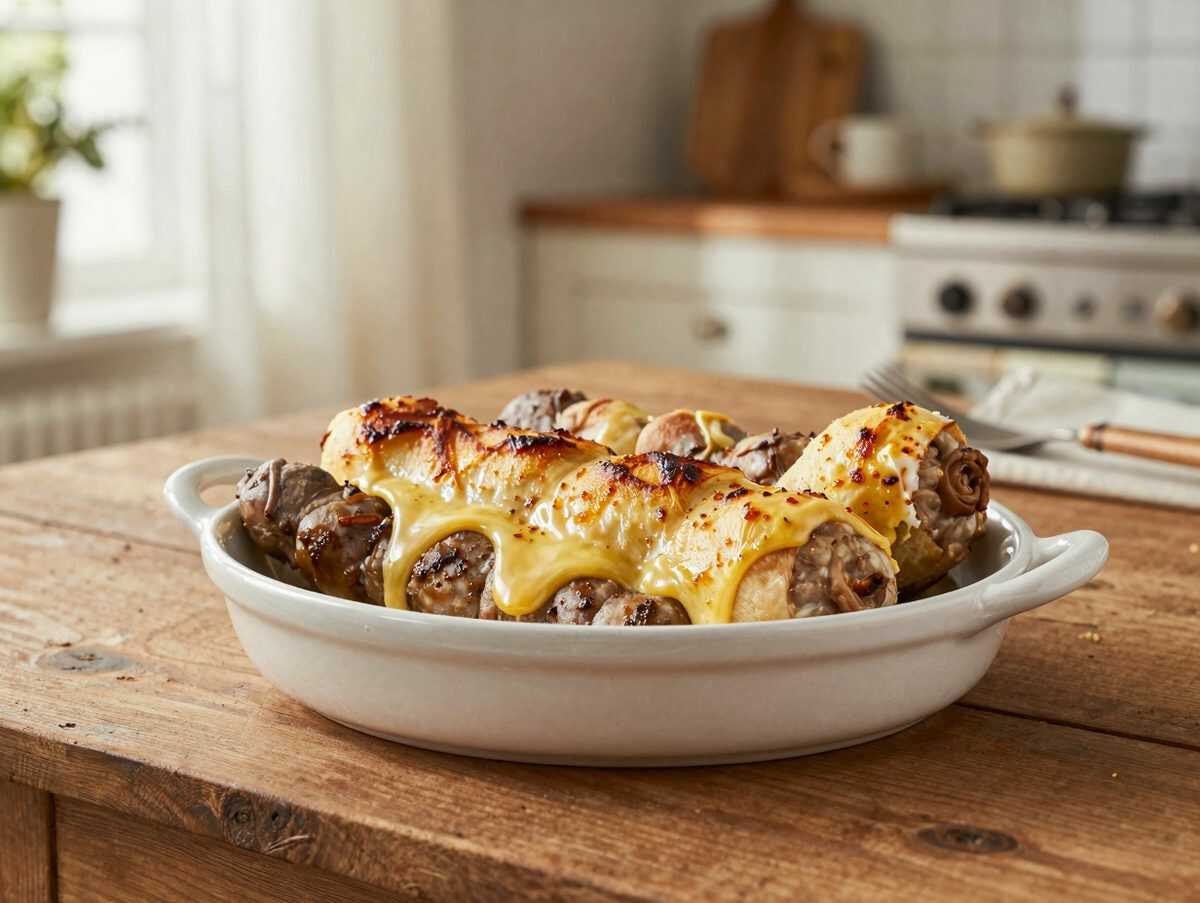 Cremiger Kartoffel-Wurst-Auflauf mit Käse – Herzhaft, goldbraun und perfekt für die ganze Familie