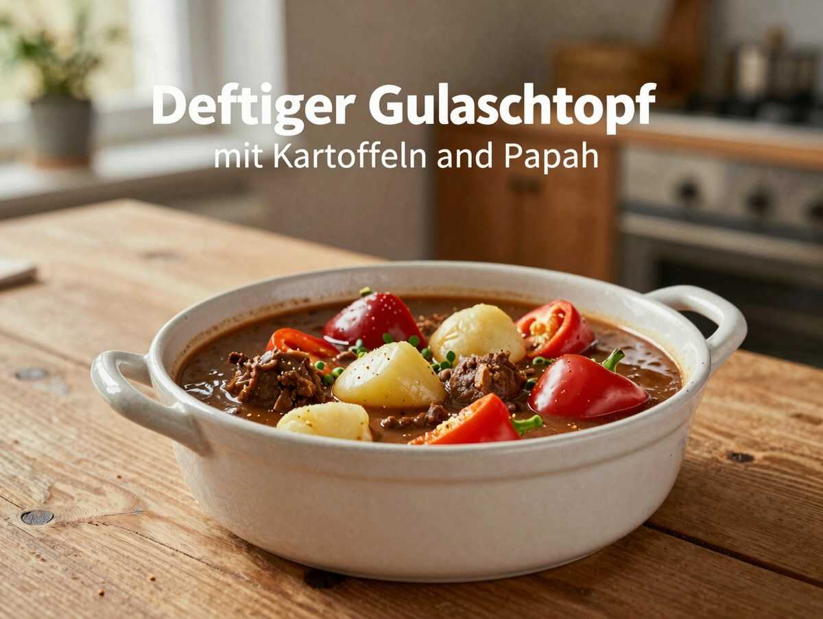 Deftiger Gulaschtopf mit Kartoffeln und Paprika