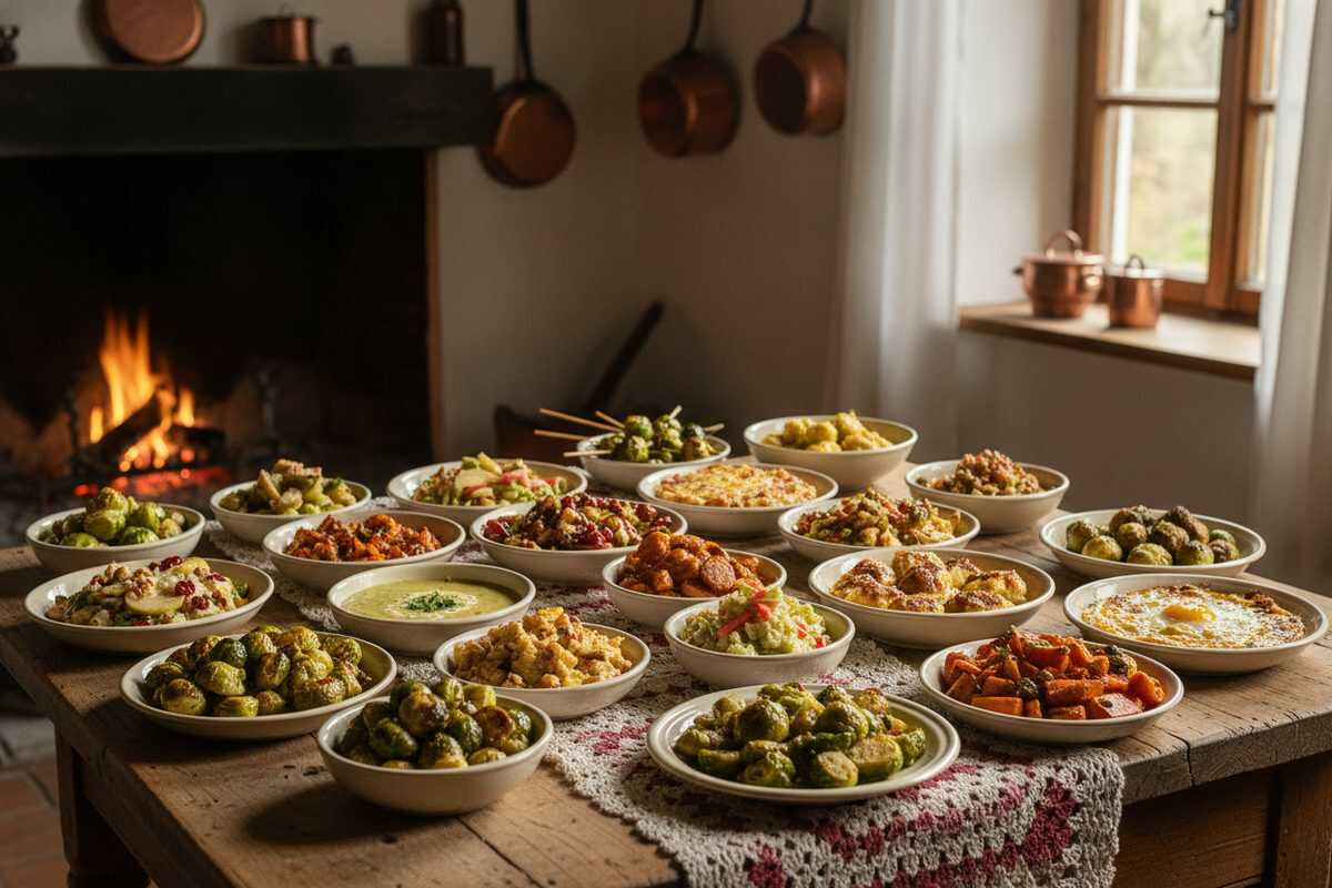 Geröstetes Ofengemüse mit Rosenkohl, Süßkartoffeln und Thymian