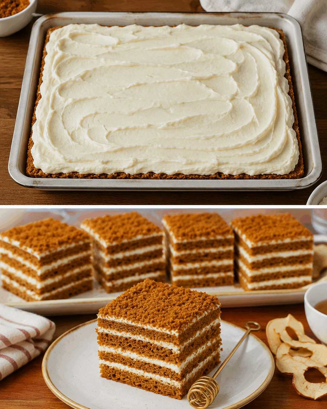 Fantastische Marlenka Honigtorte mit Saurer-Sahne-Creme – ohne mühsames Ausrollen