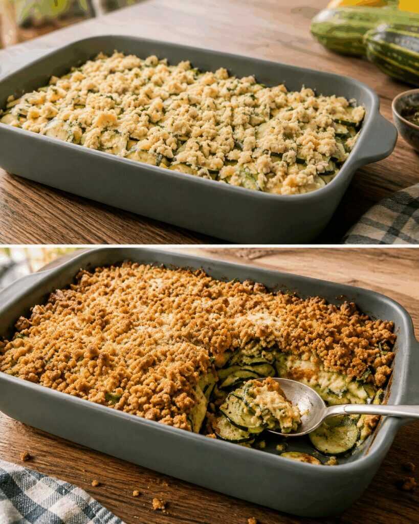 Knuspriger Zucchini-Crumble-Auflauf mit Parmesan