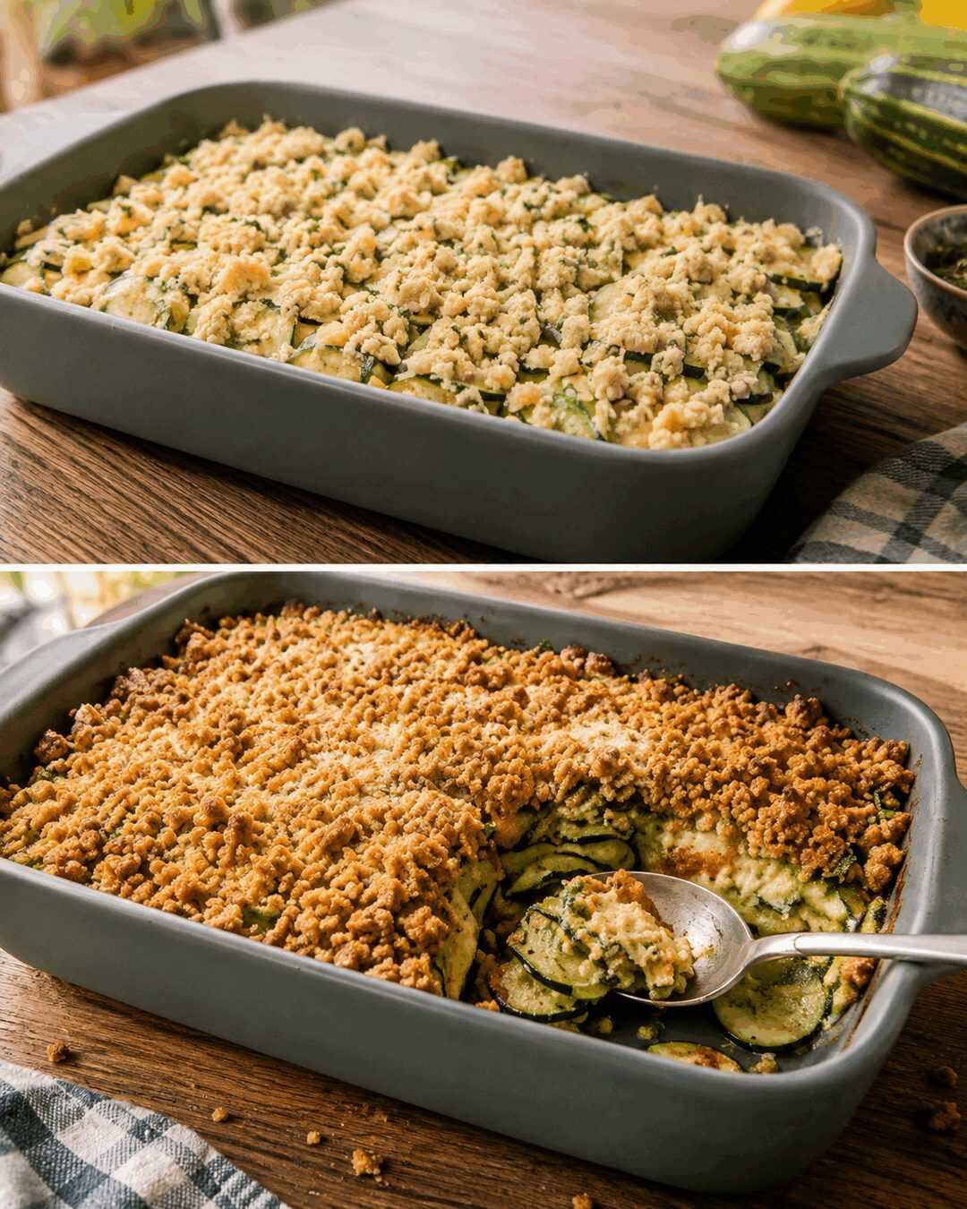 Knuspriger Zucchini-Crumble-Auflauf mit Parmesan