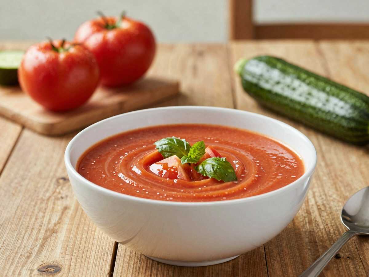 Erfrischende andalusische Gazpacho – die kalte Sommersuppe mit Tomaten und Gurke