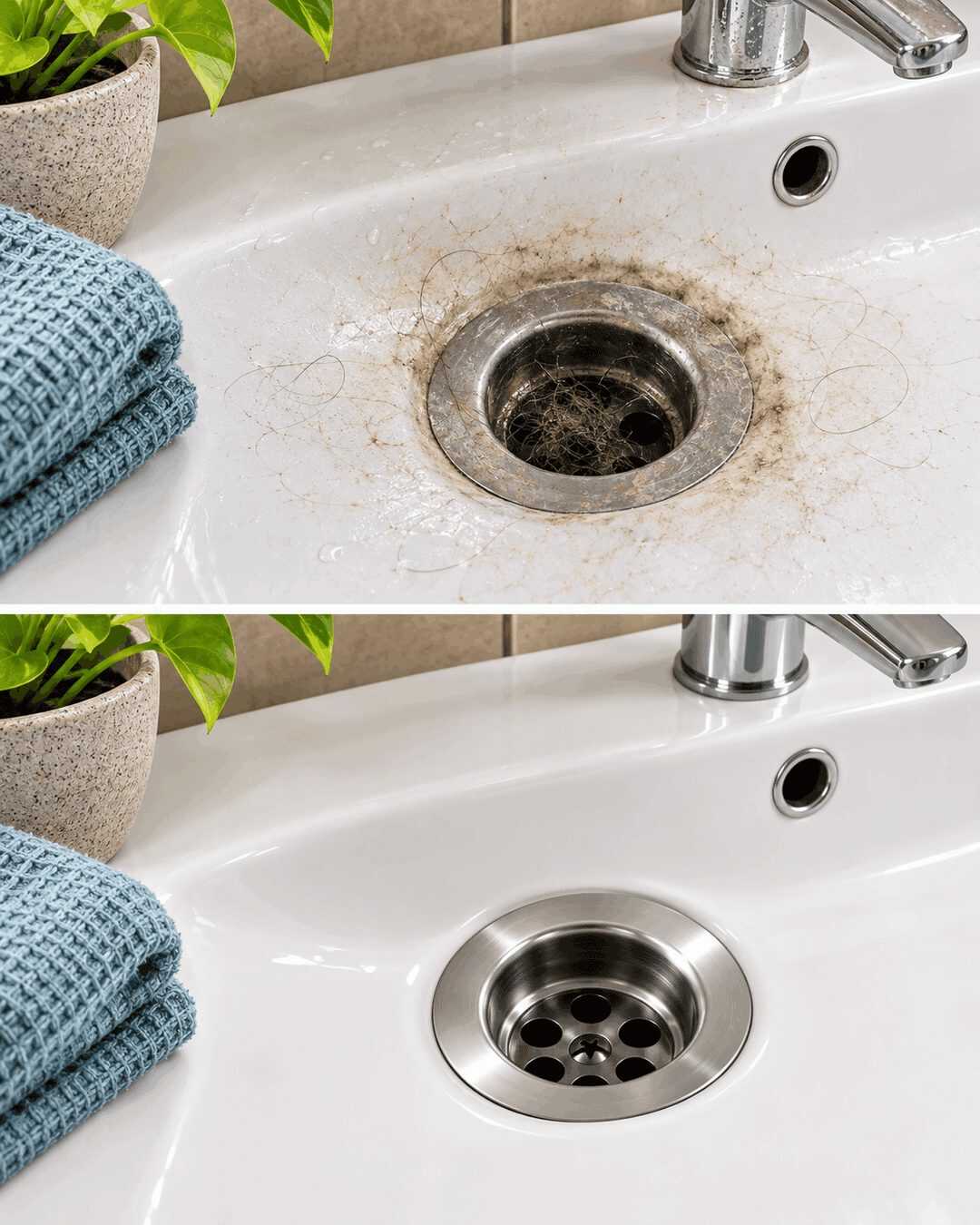 Haare und Schmutz aus dem Abflussloch im Waschbecken holen