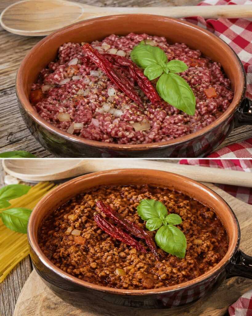 Hackfleisch Gerichte Rezepte – Herzhafte Rinderhackfleisch-Pfanne in Tomatensauce