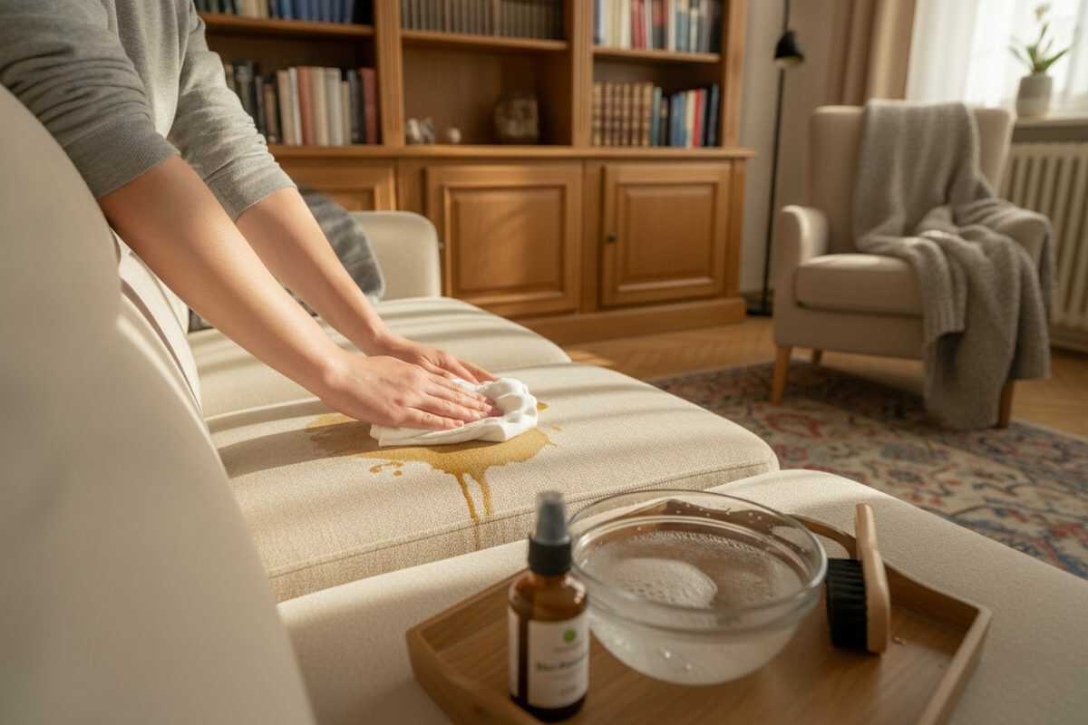 Flecken auf dem Sofa richtig entfernen: Schonende Methoden für saubere Polster