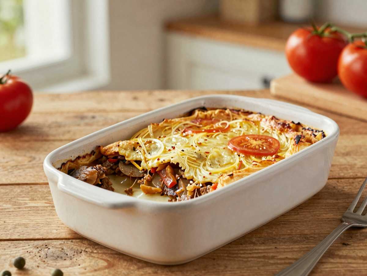 Goldbrauner Kartoffel-Hackfleisch-Auflauf mit Tomaten