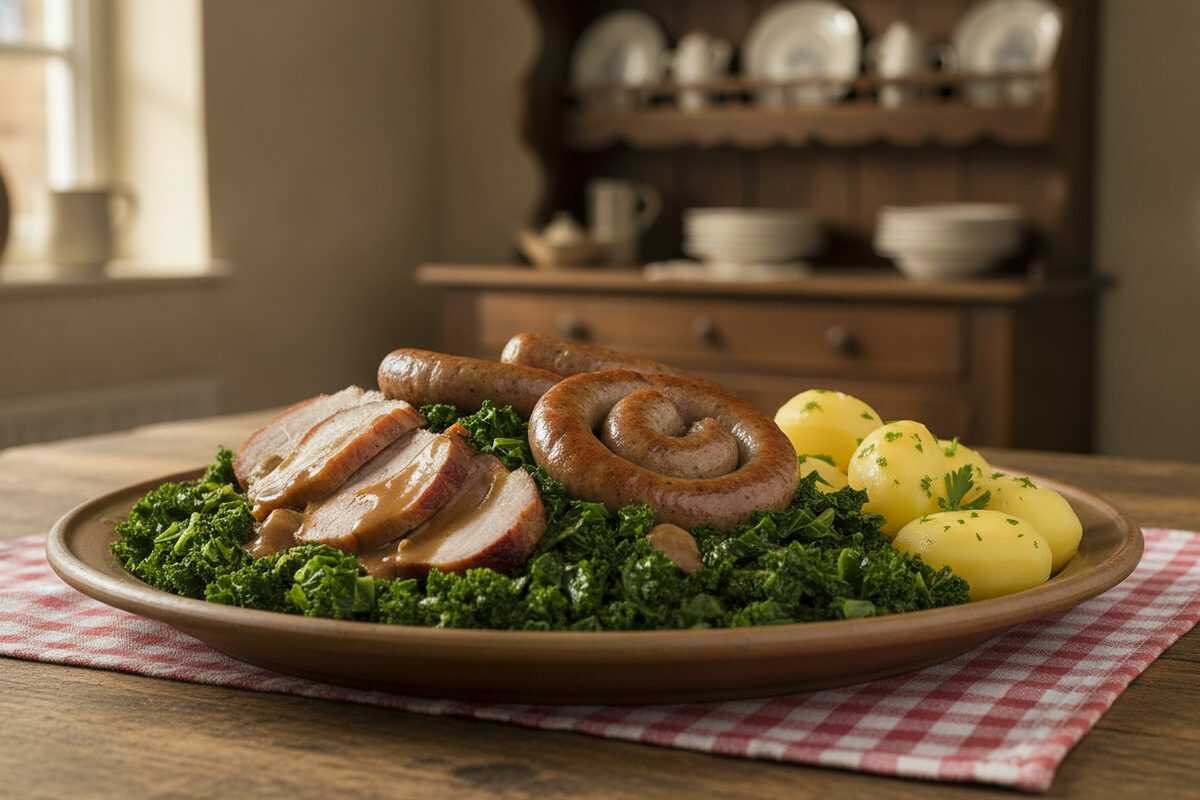 Grünkohl mit Mettwürstchen, Kasseler und Salzkartoffeln – Herzhaftes Familienrezept