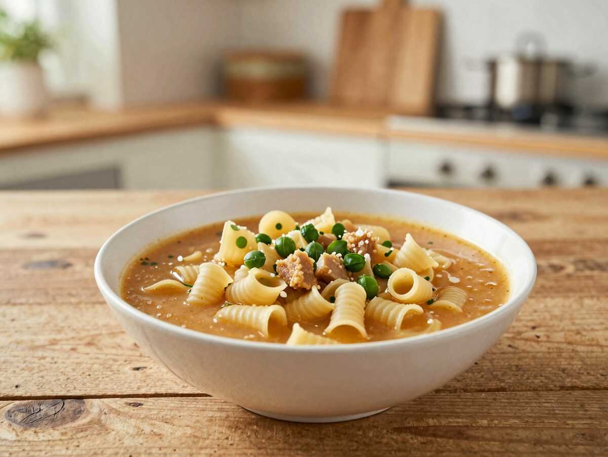 Herzhafte Minestrone mit Gemüse, weißen Bohnen und kleinen Nudeln