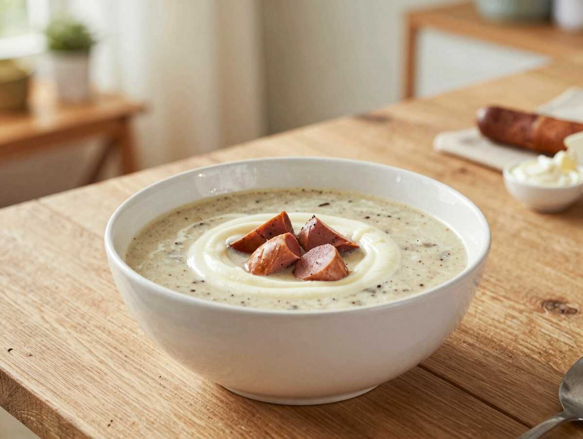 Herzhafte Sauerkrautsuppe mit Würstchen – deftig, cremig und perfekt für die ganze Familie
