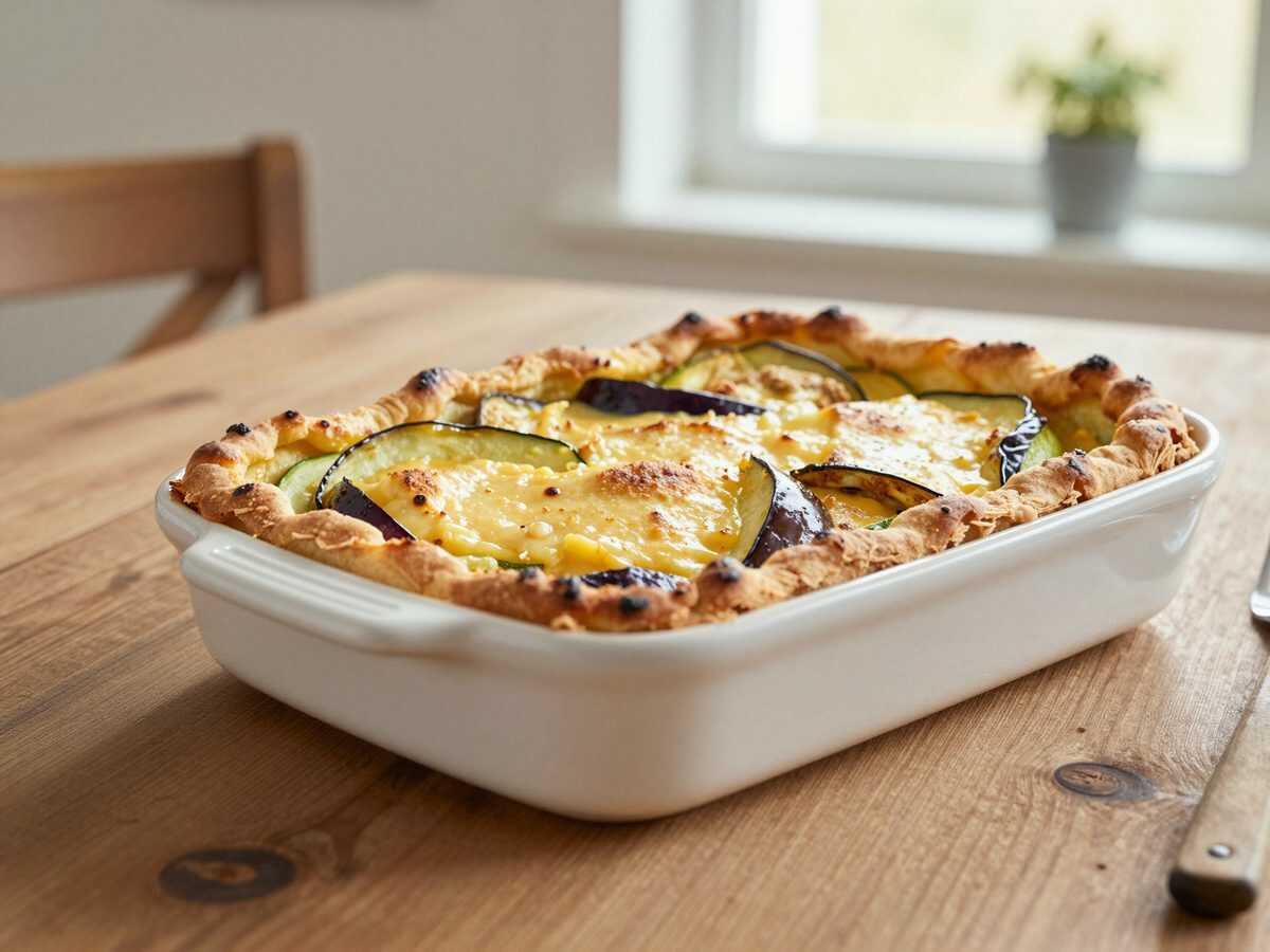 Herzhafter Gemüse-Hack-Auflauf mit Aubergine, Zucchini und goldener Käsekruste