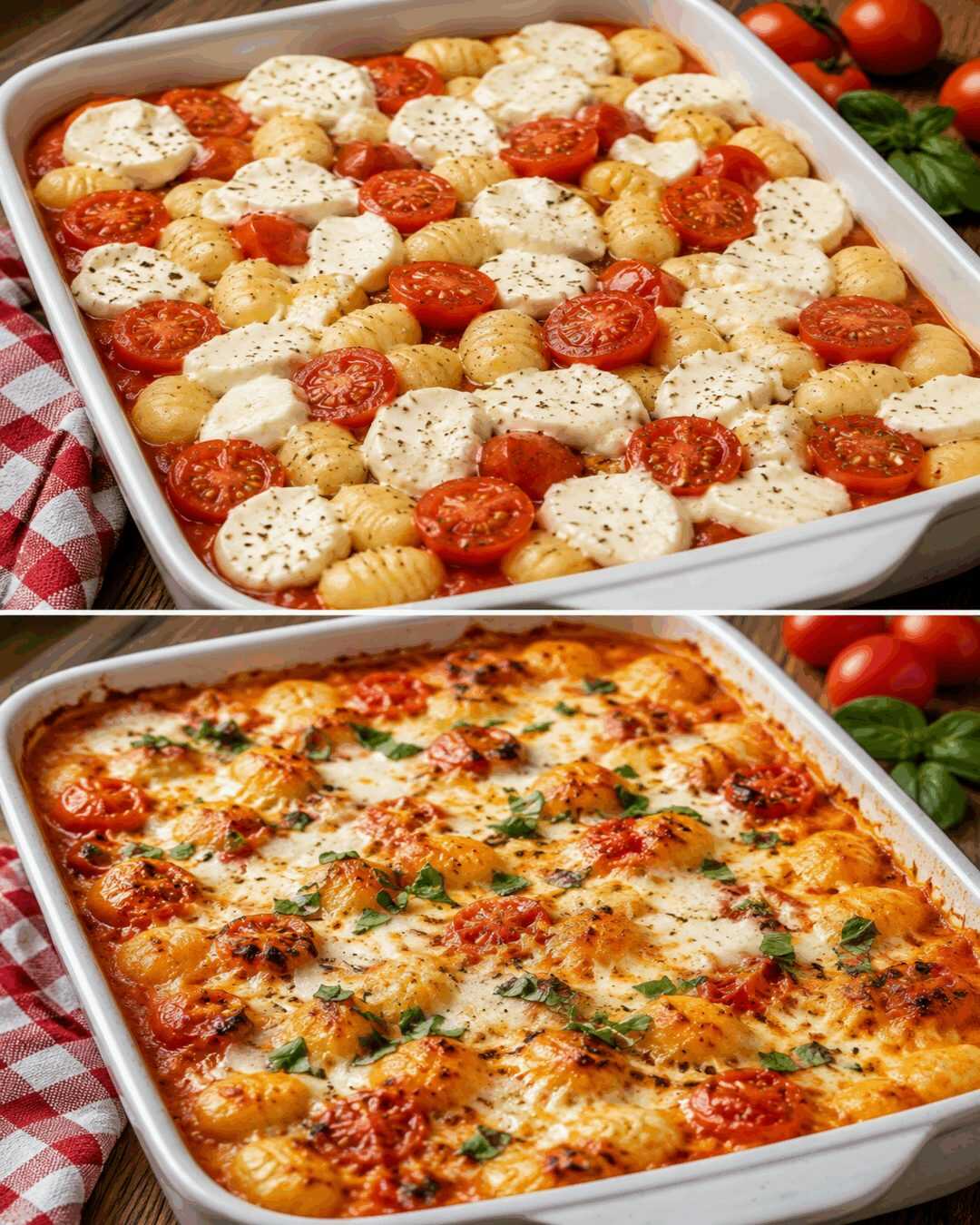 Gnocchi-Auflauf mit Tomaten und Mozzarella