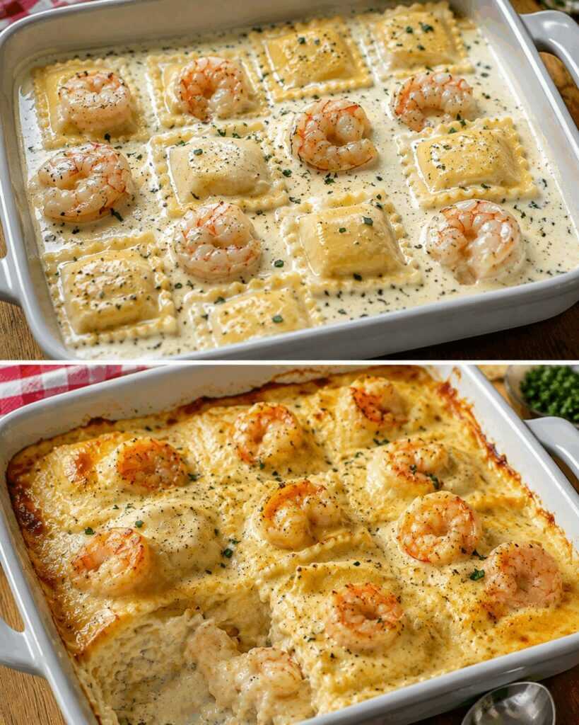 Cremiger Garnelen-Ravioli-Auflauf aus dem Ofen