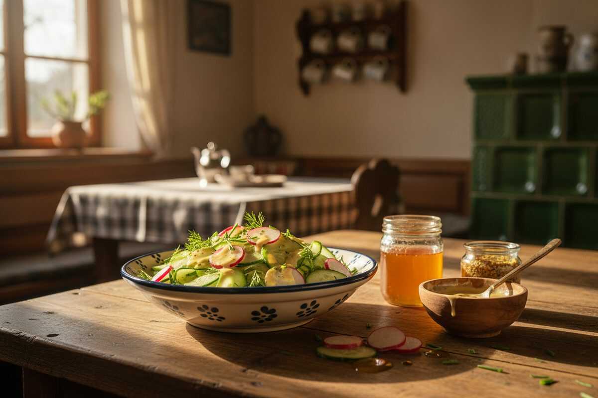 Knackiger Gurken-Radieschen-Salat mit cremigem Honig-Senf-Dressing