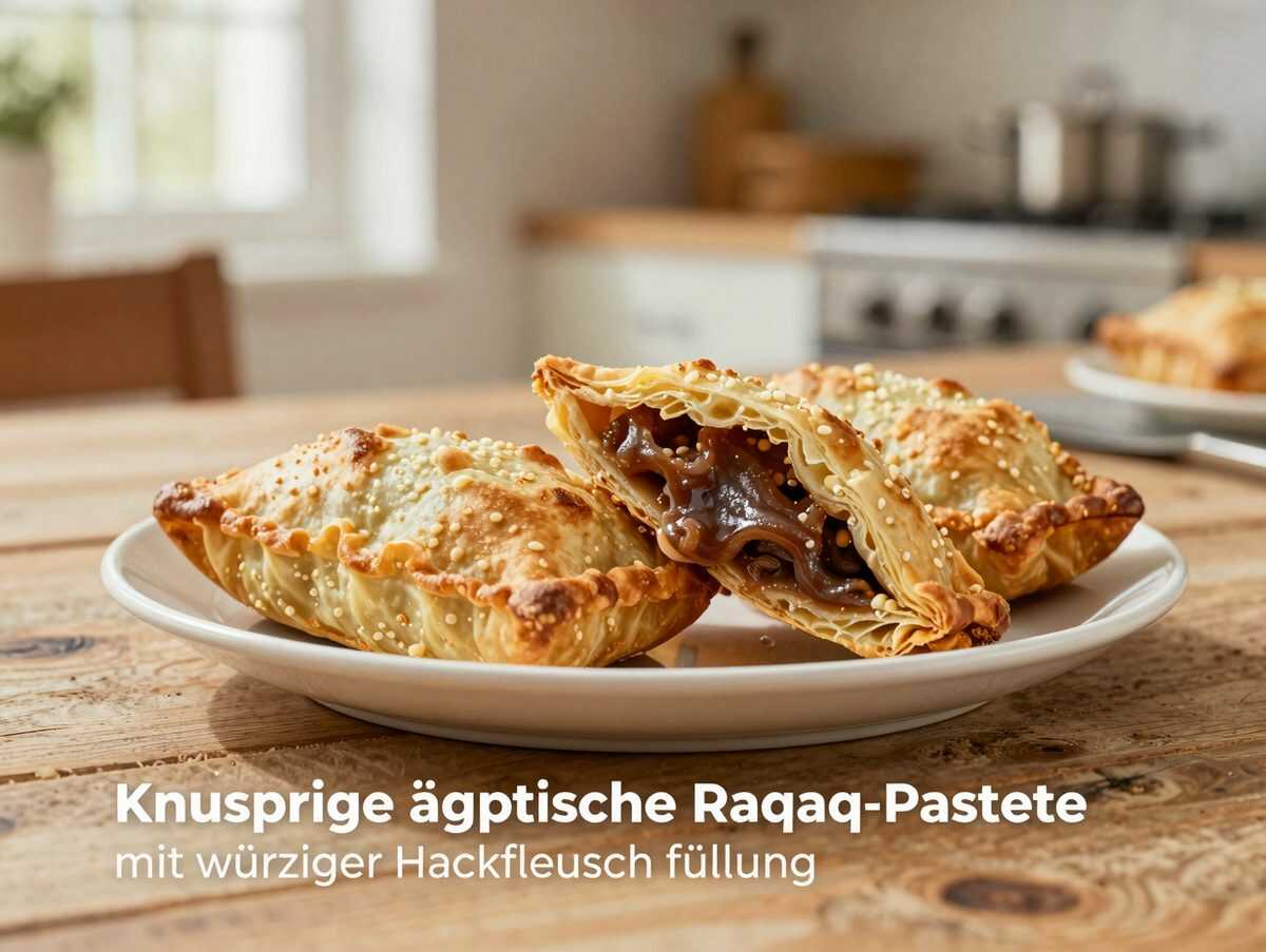 Knusprige ägyptische Raqaq-Pastete mit würziger Hackfleischfüllung