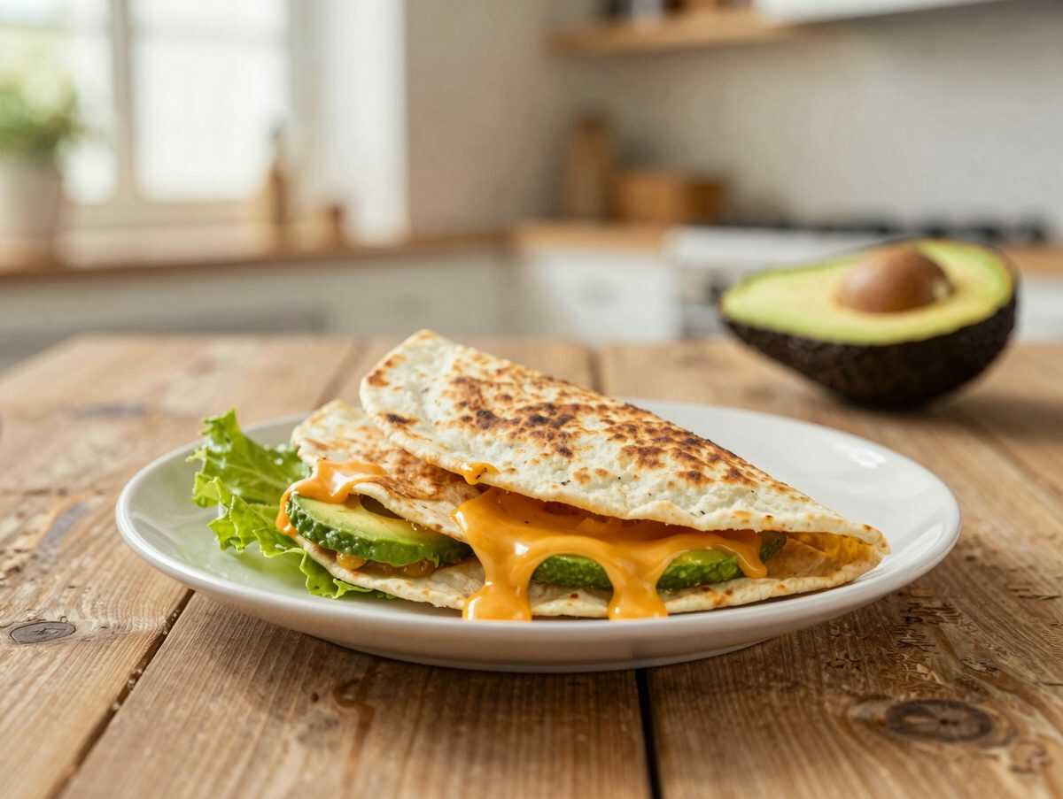 Knusprige Gemüse-Quesadillas mit Avocado und geschmolzenem Cheddar