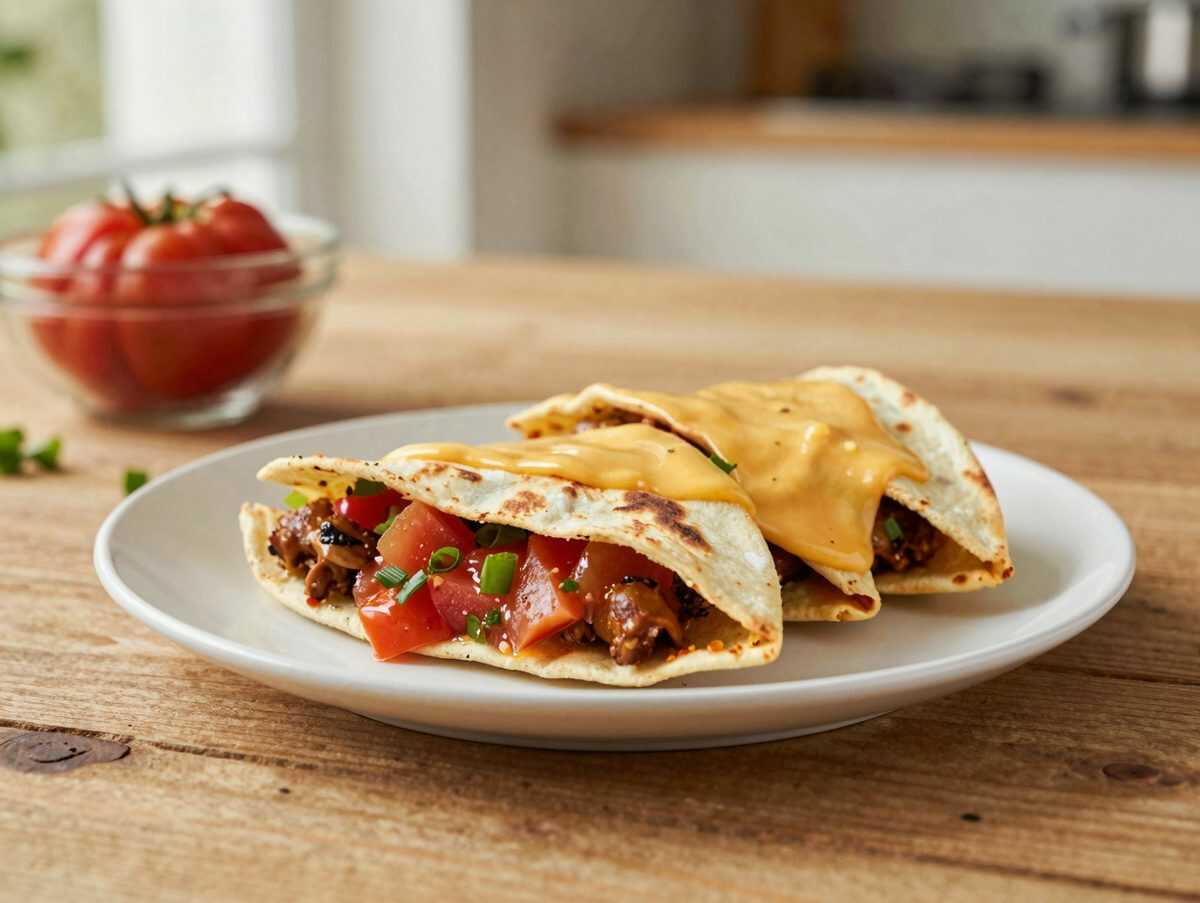 Knusprige Hähnchen-Quesadillas aus dem Ofen mit Käse und frischer Tomaten-Salsa