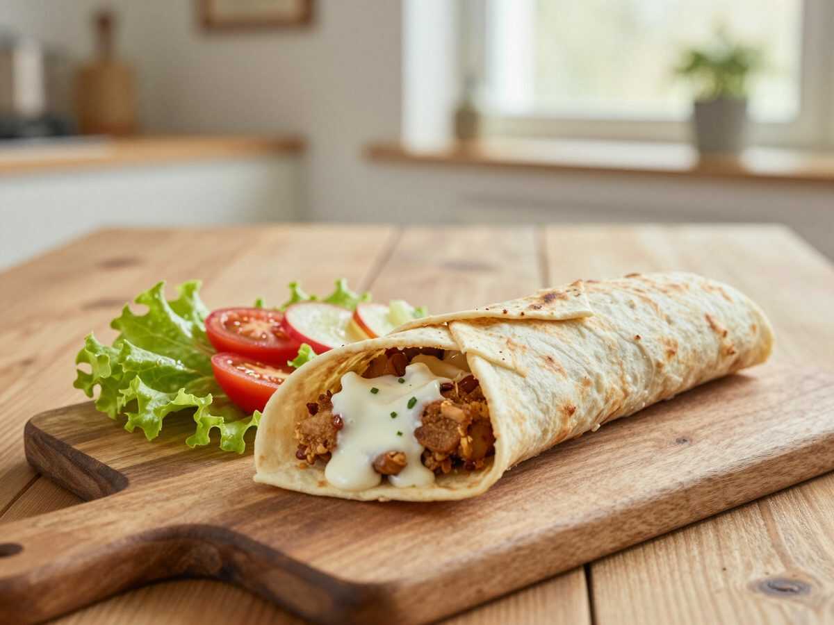 Knusprige Hähnchen-Wraps mit Salat, Tomaten und cremiger Kräutersauce