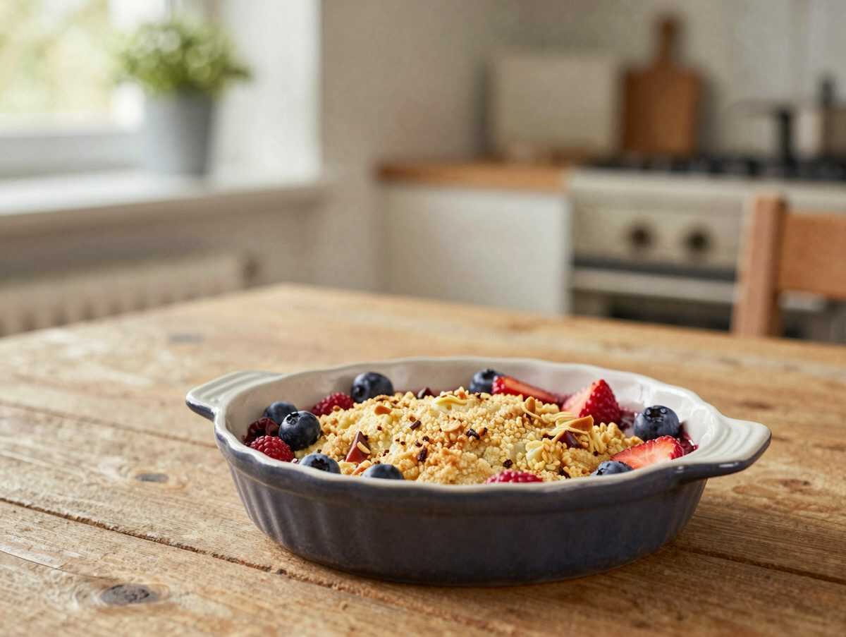 Knuspriger Erdbeer-Crumble: Dieses einfache Sommerdessert ist in 15 Minuten vorbereitet