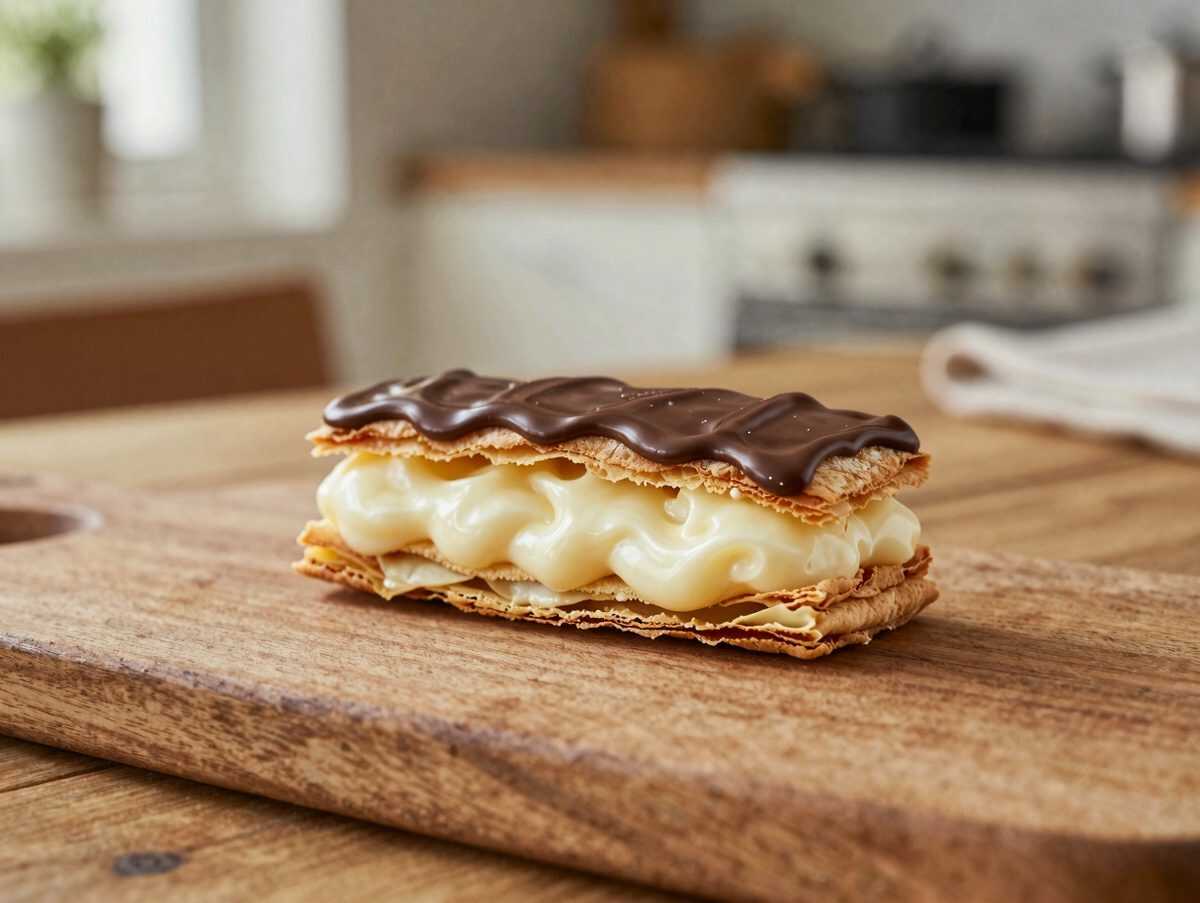 Knuspriger französischer Mille-Feuille mit Vanillecreme und Schokoladenglasur