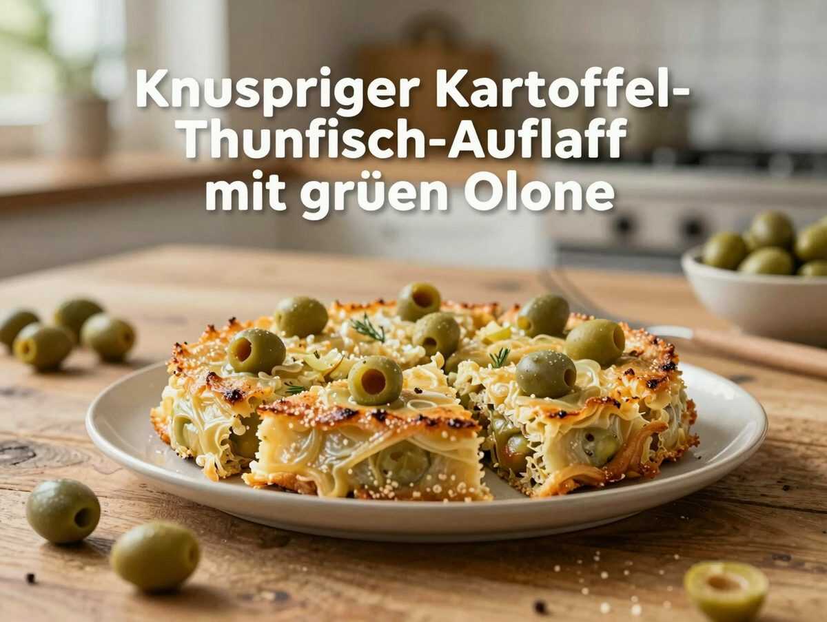 Knuspriger Kartoffel-Thunfisch-Auflauf mit grünen Oliven