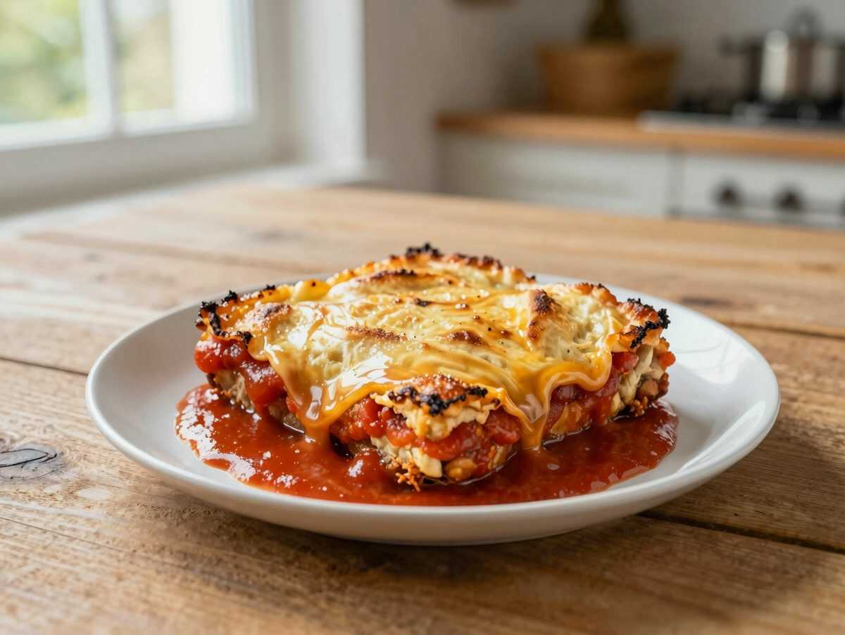 Knuspriges Hähnchen Parmigiana mit Tomatensauce und goldener Käsekruste