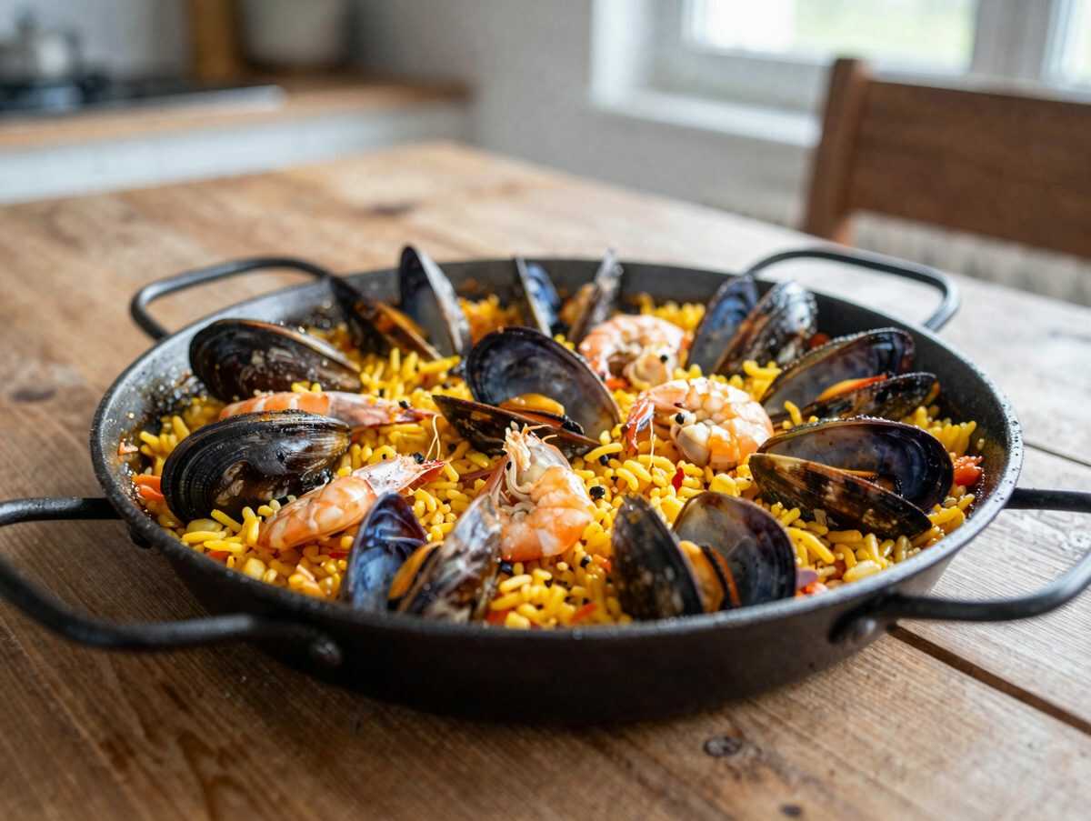 Mediterrane Paella mit Langustinen, Garnelen und Miesmuscheln – aromatisch und einfach aus dem Ofen