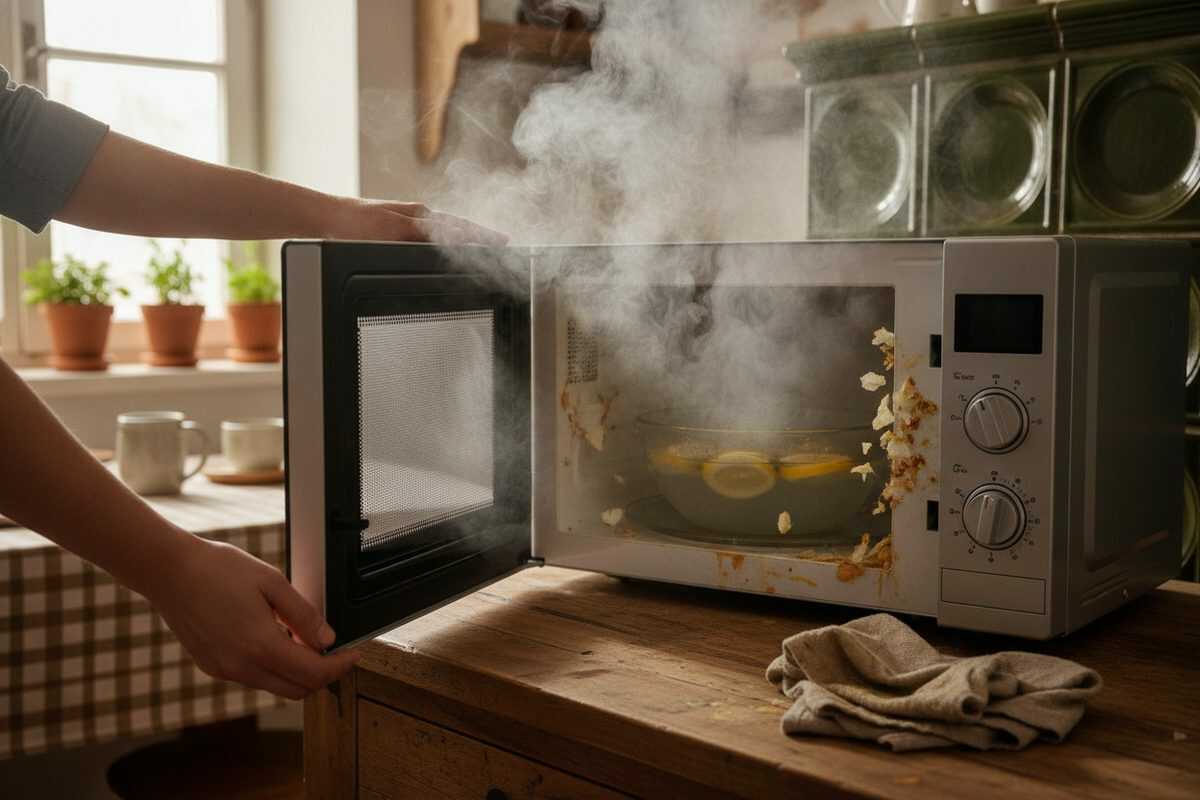 Mikrowelle ohne Schrubben reinigen: Eingebrannte Spritzer mit Dampf ganz einfach lösen