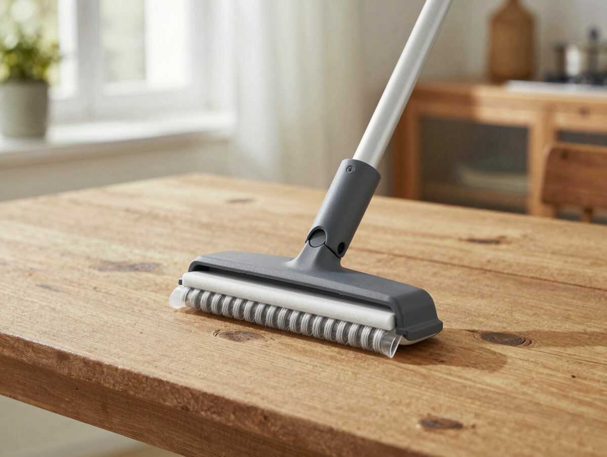 Mit einer flexiblen Staubbürste schwer erreichbare Stellen unter Möbeln gründlich reinigen