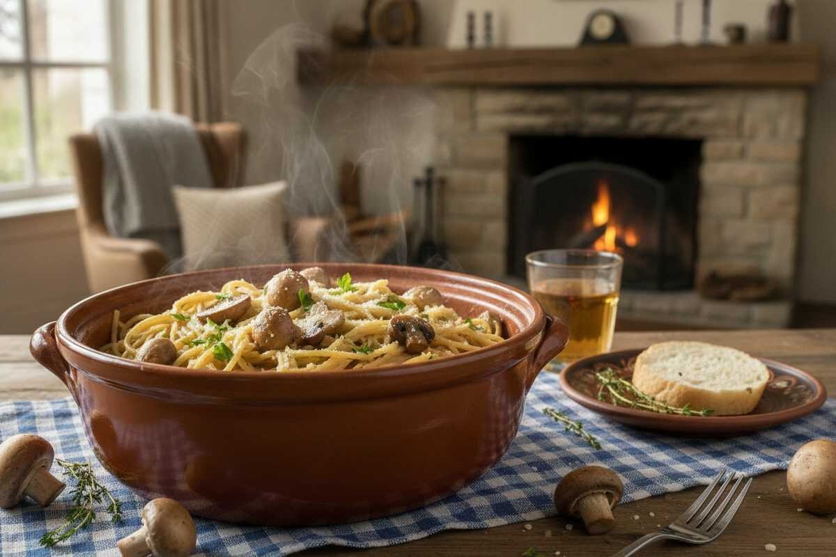 One-Pot-Spaghetti mit Champignons [Schnell & Einfach