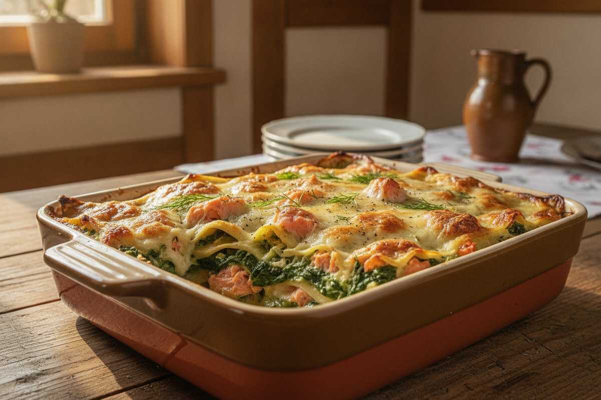 Räucherlachs-Spinat-Lasagne mit cremiger Béchamel