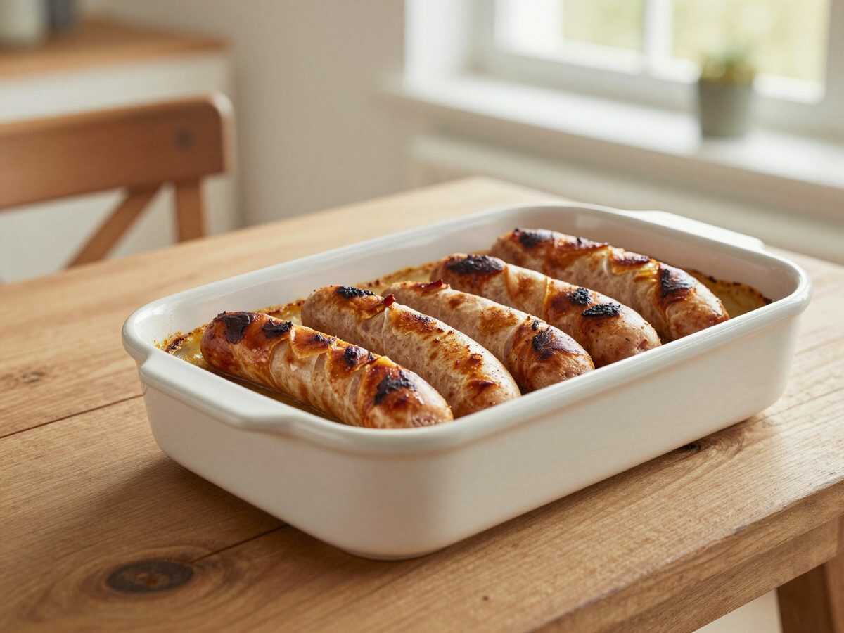Rustikaler Hähnchen-Bohnen-Auflauf mit Bratwurst aus dem Ofen