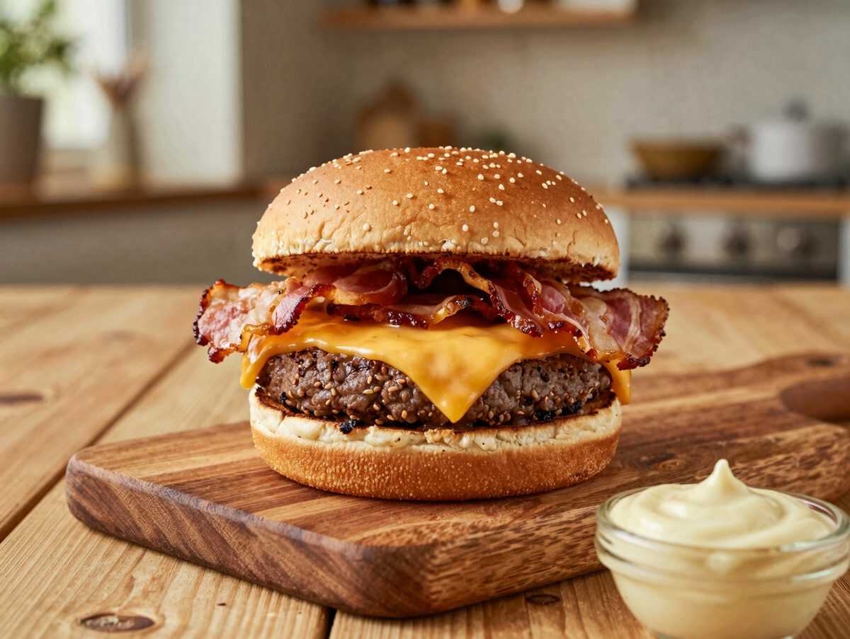 Saftige Bacon-Cheeseburger wie im Lieblingsrestaurant – mit extra cremiger Burgersauce