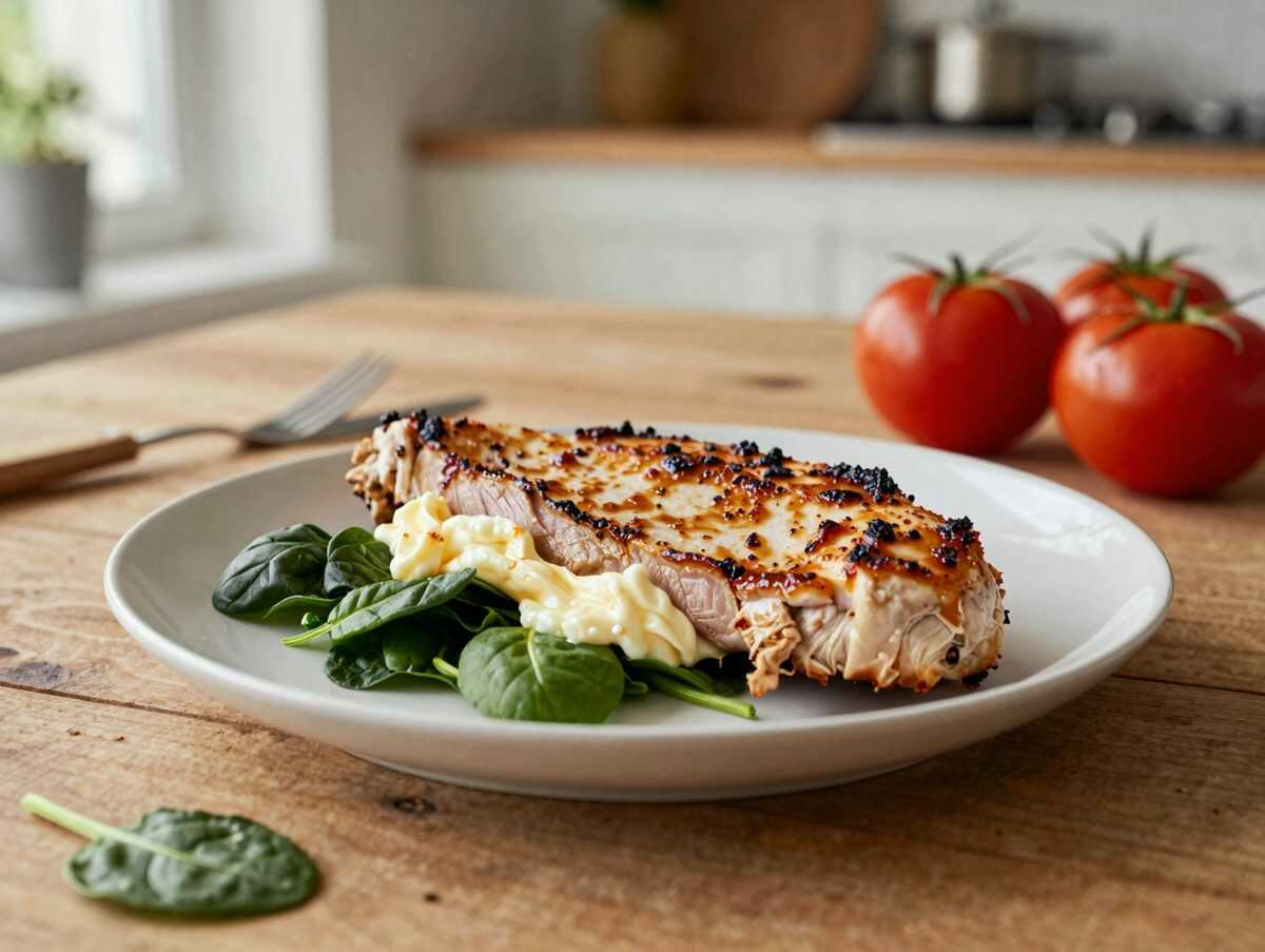 Saftige Hähnchenbrust mit Mozzarella, Spinat und getrockneten Tomaten
