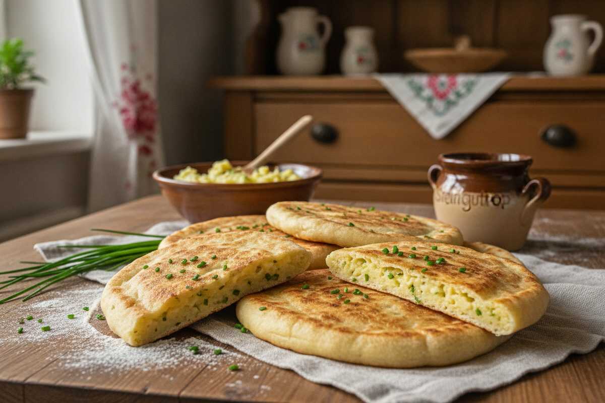 Selbstgemachte Fladen mit Kartoffel-Käse-Füllung – ohne Hefe
