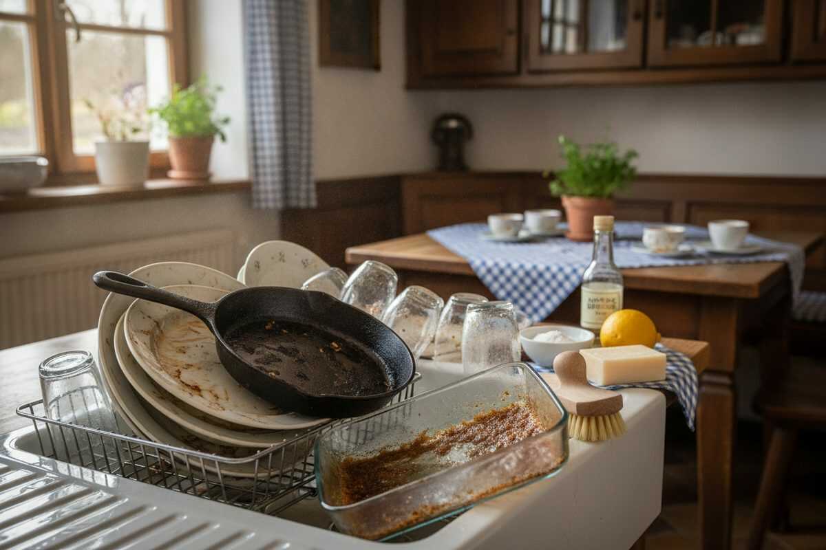 Stark verschmutztes Geschirr richtig reinigen: So lösen sich Fett, Eingebranntes und hartnäckige Beläge