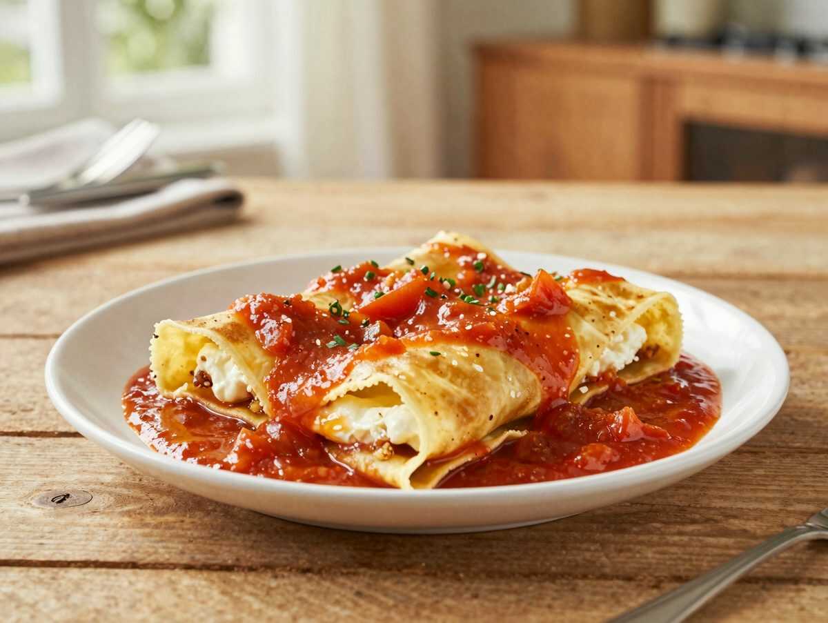 Überbackene Cannelloni mit Ricotta-Spinat-Füllung in Tomatensauce
