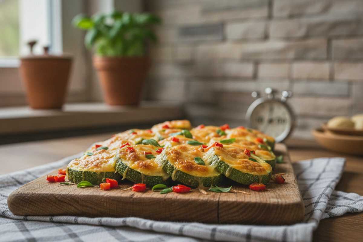 Überbackene Zucchini mit Käse-Karotten-Haube aus dem Ofen