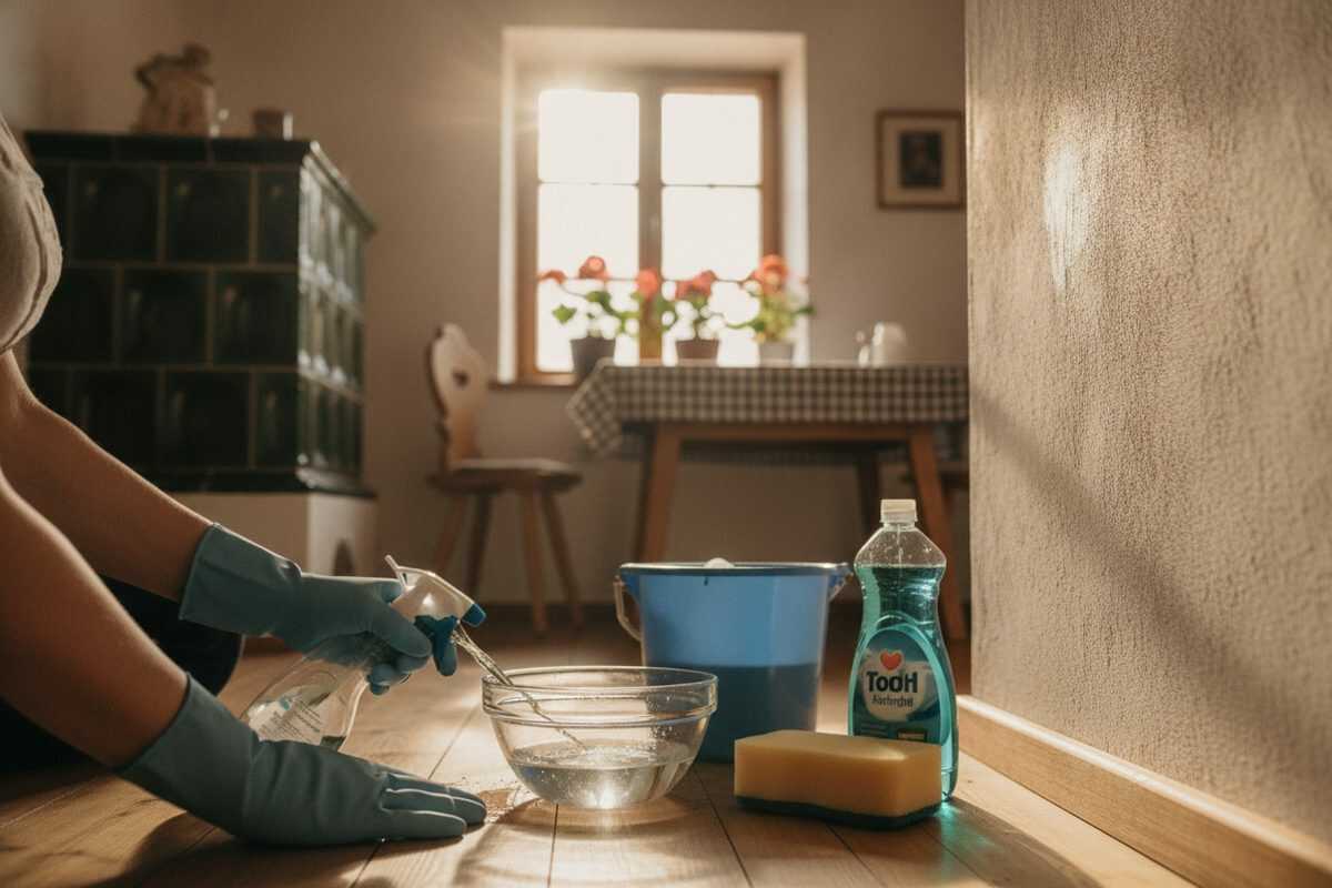Wände schnell mit Essig und Spülmittel reinigen