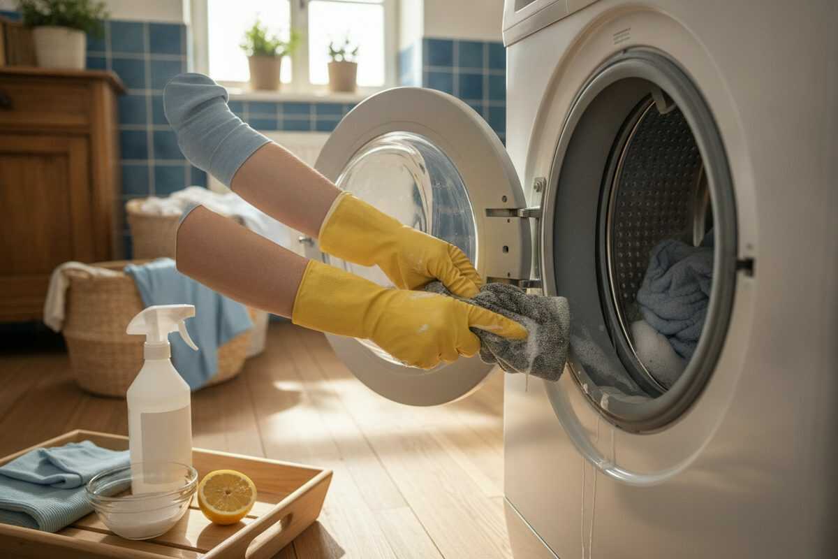 Spülmittel, Natron und Zitronensäure für die Gummidichtung der Waschmaschine im Vergleich