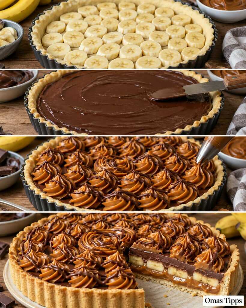 Knusprige Banoffee-Tarte mit Banane, Karamell und Schokolade – cremig, schokoladig und unwiderstehlich