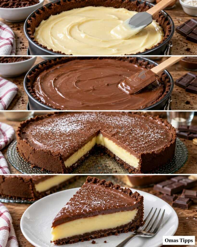 Cremiger Vanille-Schoko-Kuchen mit Knusperboden – ein unwiderstehlicher Schichtkuchen für die ganze Familie