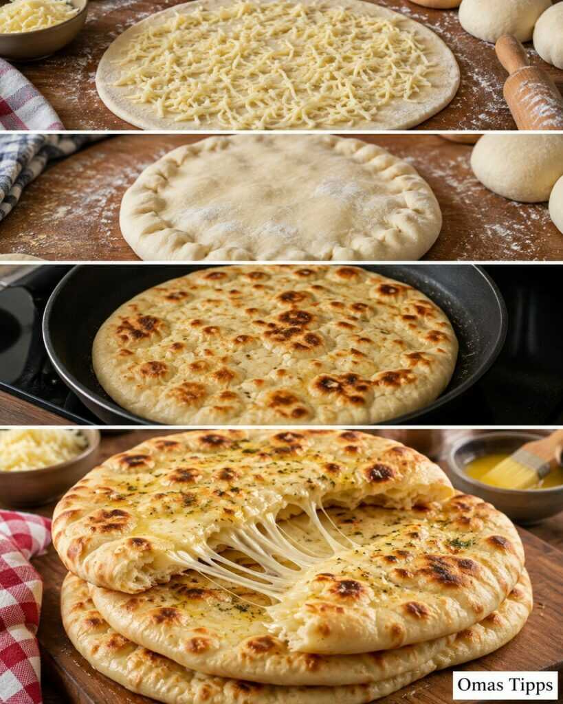 Schnelle Käse-Naan aus der Pfanne – herrlich weich mit extra viel geschmolzenem Käse