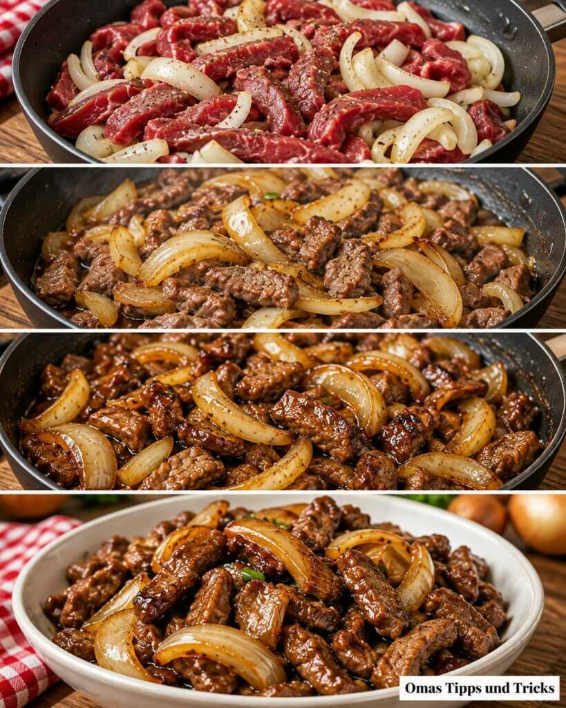 Saftiges Rindfleisch mit karamellisierten Zwiebeln – schnell aus der Pfanne und herrlich würzig