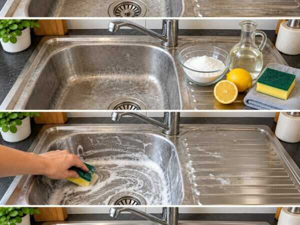 Edelstahlspüle stumpf und voller Wasserflecken? So wird sie wieder sauber und gleichmäßig glänzend